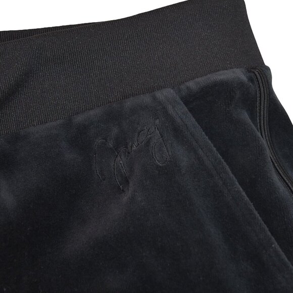 Juicy Couture Black Velour Joggers Size XL Ribbed Waist Retro Y2K - Picture 6 of 9